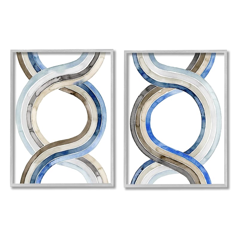 Stupell Two Dimensional Spiral Helix Brown Blue Abstract Lines 2pc Multi Piece Framed Wall Art Set
