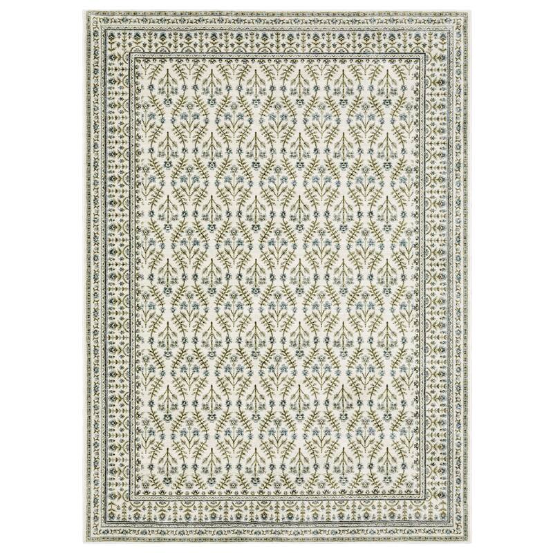 Style Haven Adalynn Bordered Floral Traditional Area Rug - Ivory/ Blue - 6'7" x 9'6"