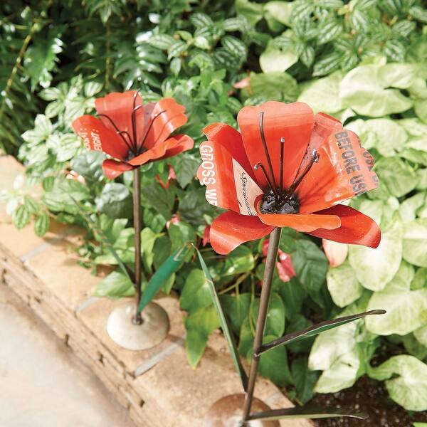 Blooming Poppies Garden Decor 2 Pieces Recycled Metal Indoor Outdoor Flowers 9 In X 30 In