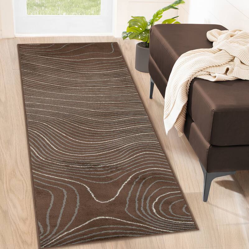 Superior Veer Modern Abstract Wood Grain Indoor Runner or Area Rug - 2' 7" x 8' - Chocolate