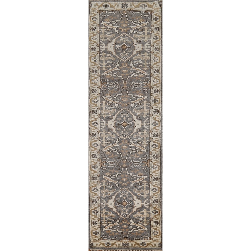 All-Over Gray Oushak Oriental Runner Rug Hand-Knotted Wool Carpet - 2'7"x 11'2"