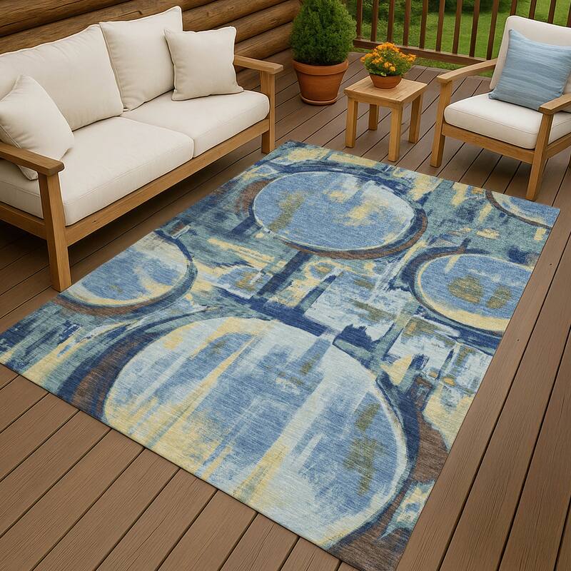 Machine Washable Indoor/ Outdoor Modern Erie Chantille Rug - Teal - 3' x 5'