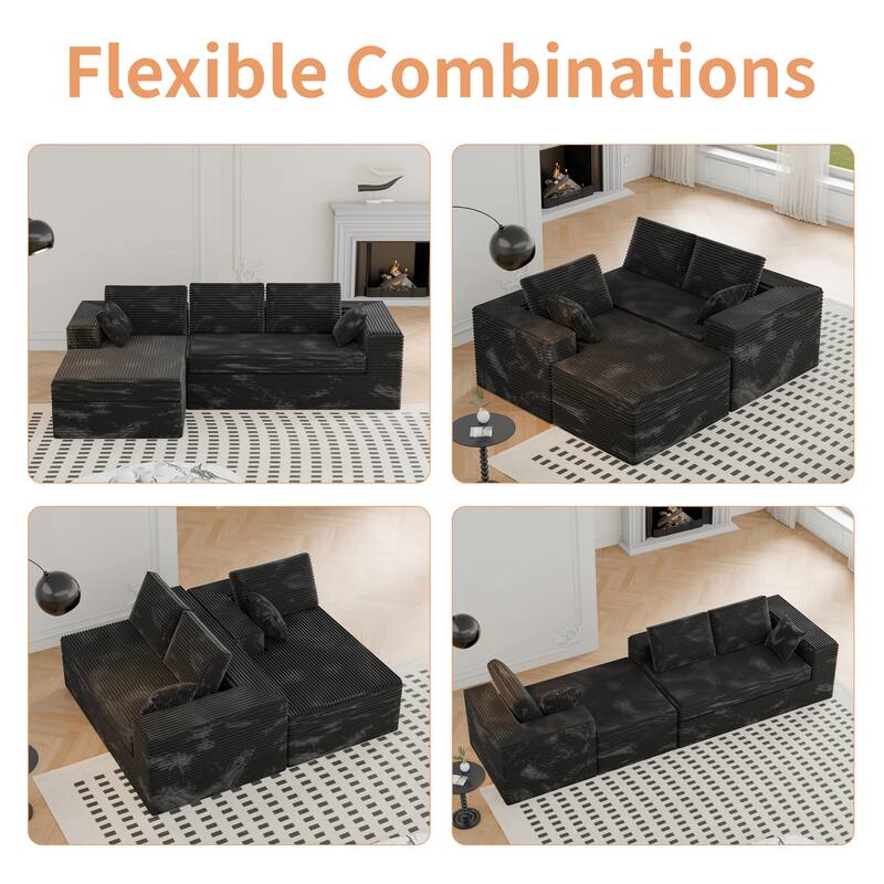 Modland 108”L-Shaped Modular Corduroy Couch with Deep Seats Comfy Sectional Sofa for Living Room