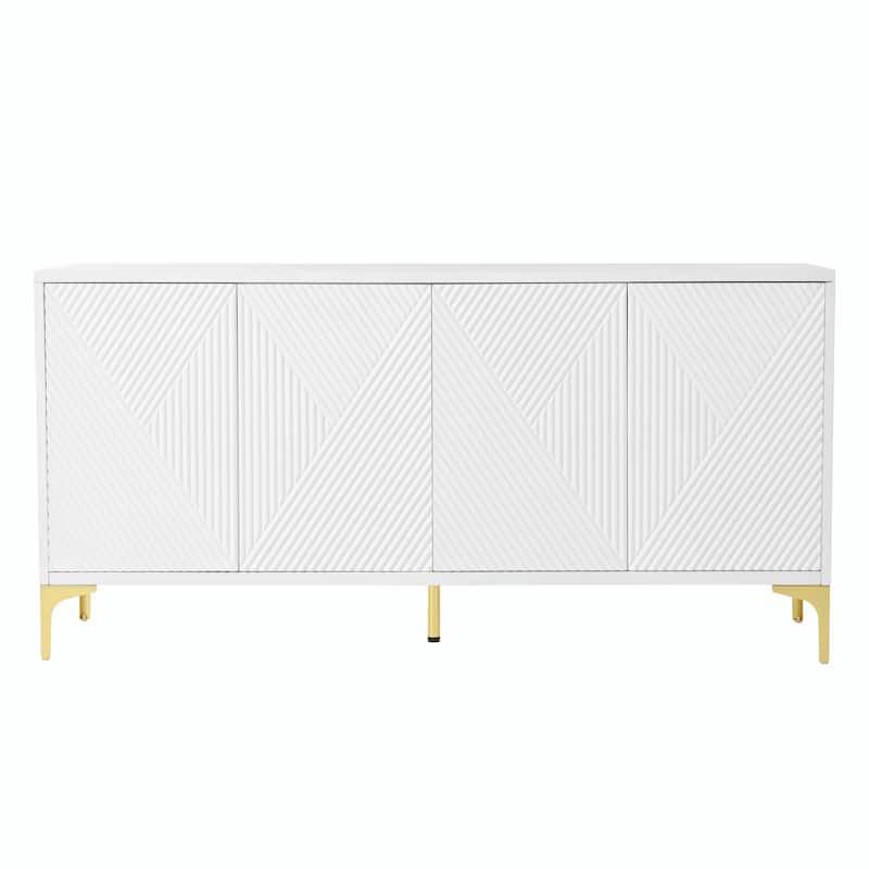 Modern Aesthetic Wood Sideboard Buffet Cabinet with Storage, 4 Carved Door Panels