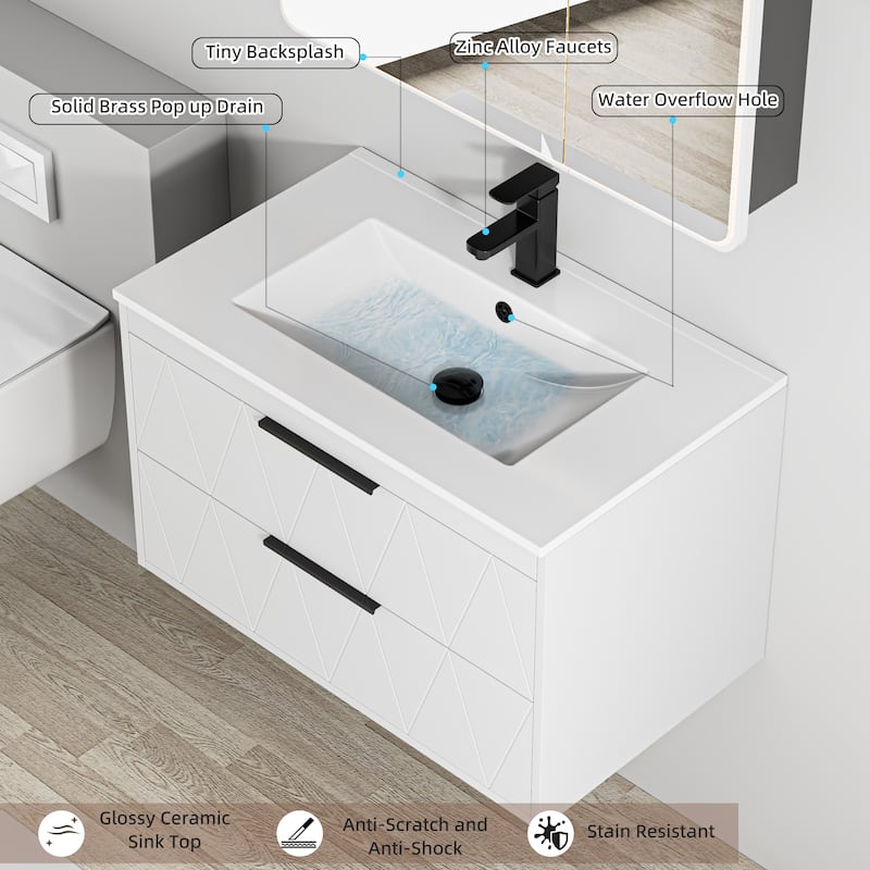 Bathroom Wall Mounted Cabinet Vanity Set with Side Cabinet