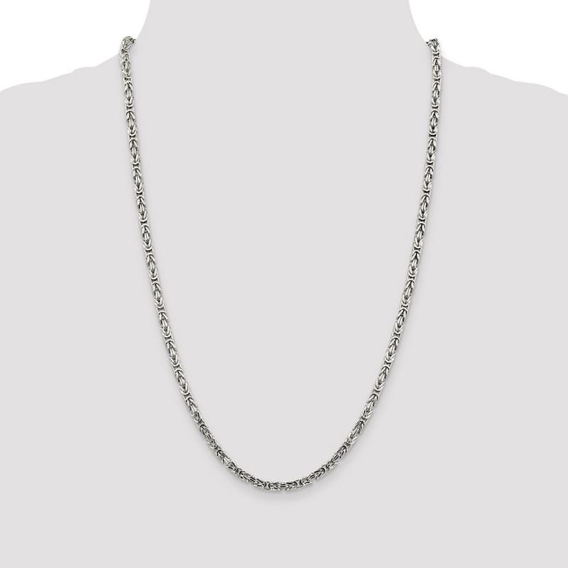 Curata 925 Sterling Silver 3.25mm Squared Byzantine Chain Necklace for Men Optiosn: 16 18 20 24 30