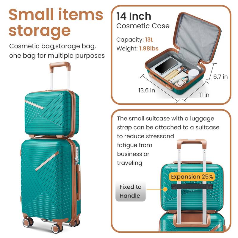 14/20/24/28" Expandable Lightweight Luggage Sets, Hardside Suitcase with Double 360 Degrees Mute Spinner Wheels & TSA Lock