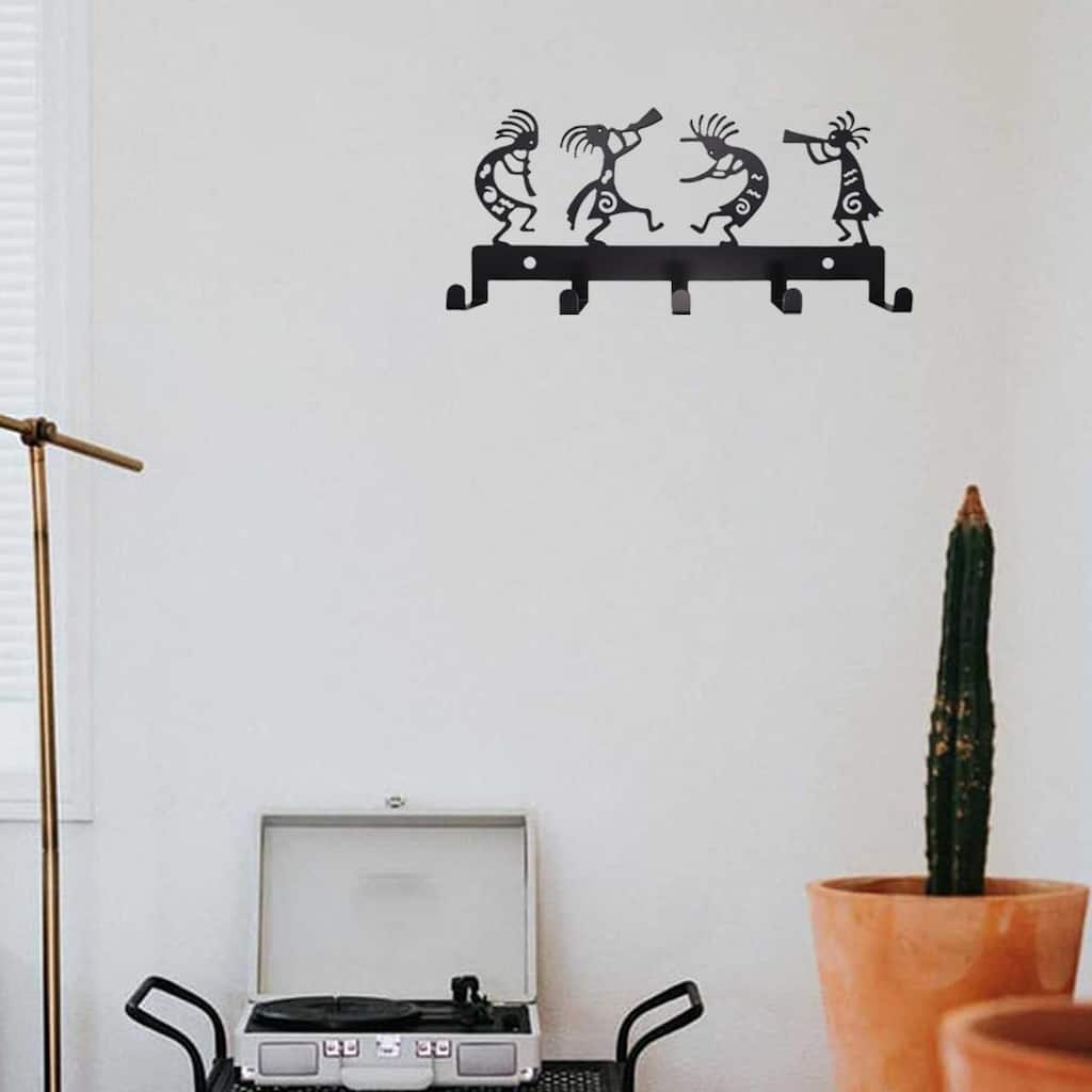 Vintage Black Metal Wall-Mounted Coat Rack Key Holder With Hooks - 9.45" x 4.52"