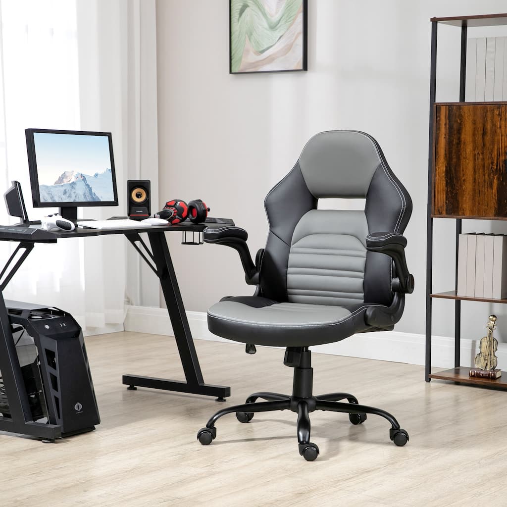 Black Adjustable Height Office Chair with Faux Leather Seat and Swivel Base Rocking Motion