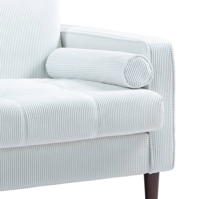 Modern Upholstered Corduroy Wide Armchair with Bolster Pillows