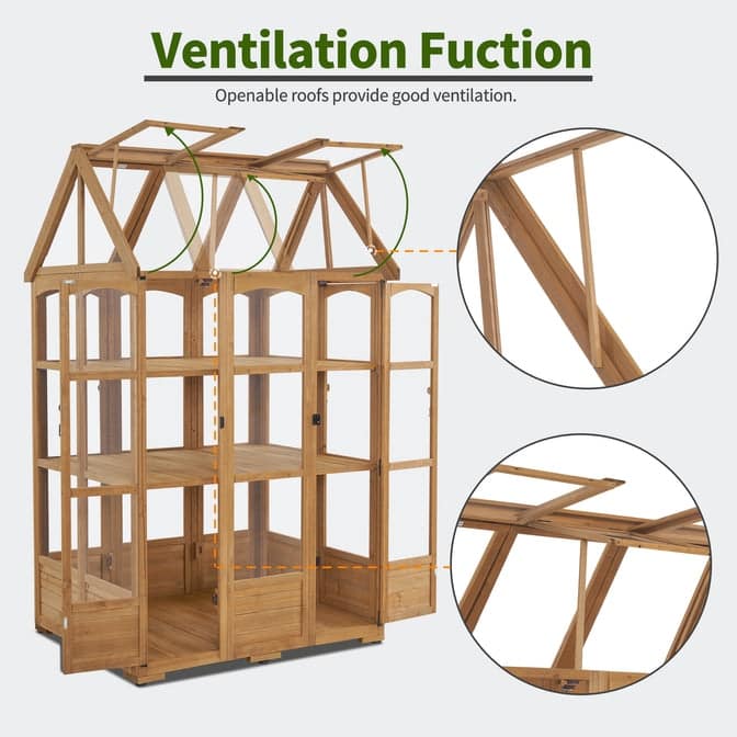 MCombo Wooden Greenhouse, Outdoor Greenhouse with Adjustable Roof Vent and 8 Lockable Door, 48" x 38.8" x 83.9" , 0851