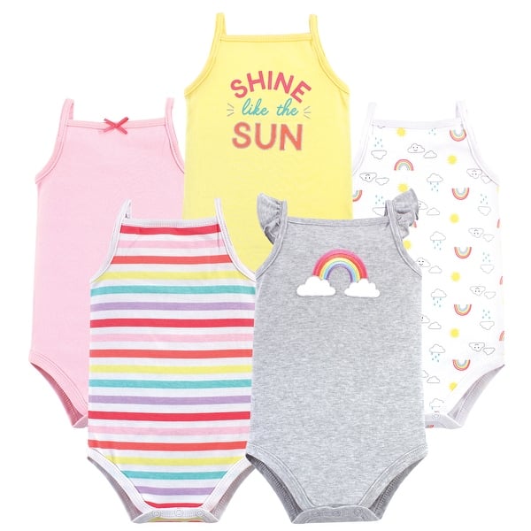 slide 1 of 1, Hudson Baby Infant Girl Cotton Sleeveless Bodysuits 5pk, Rainbows 0-3 Months - Rainbows