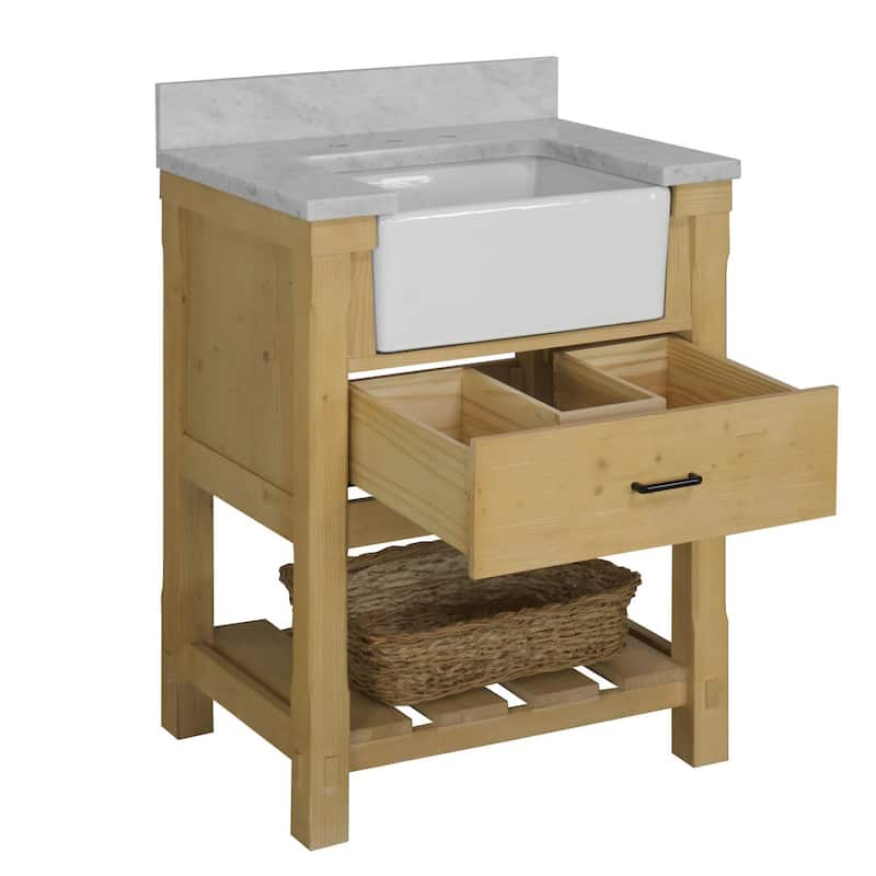 KitchenBathCollection Charlotte 30" Farmhouse Bathroom Vanity with Carrara Marble Top