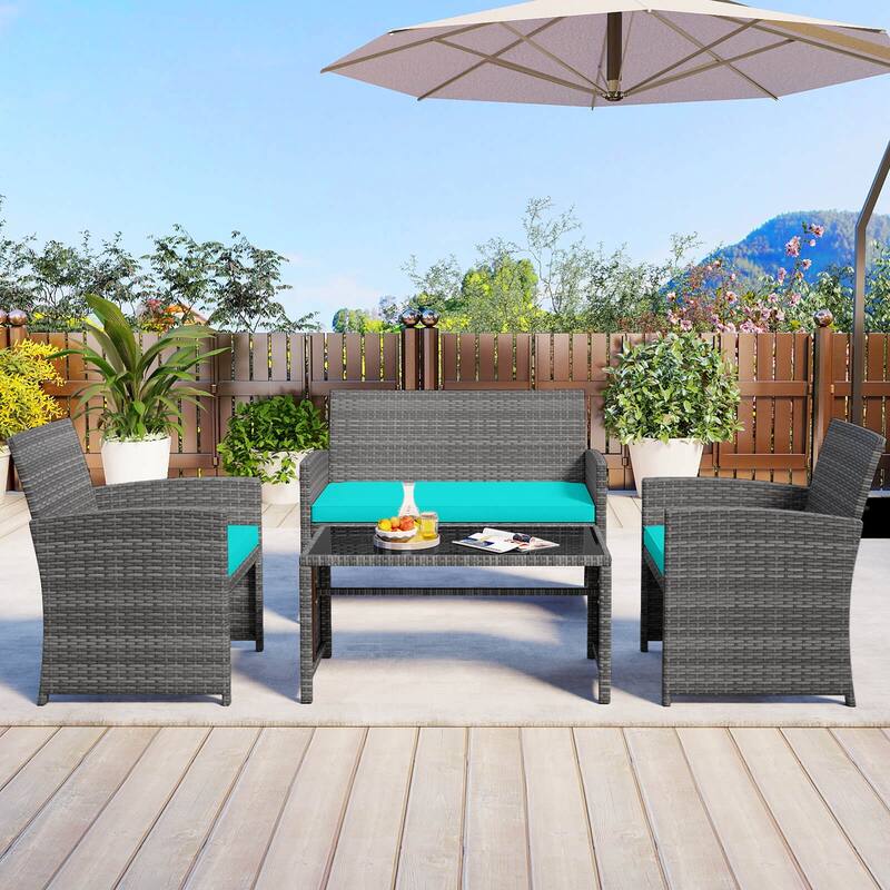 Costway 4 PCS Patio Conversation Set with Seat Cushions & Tempered - See Details