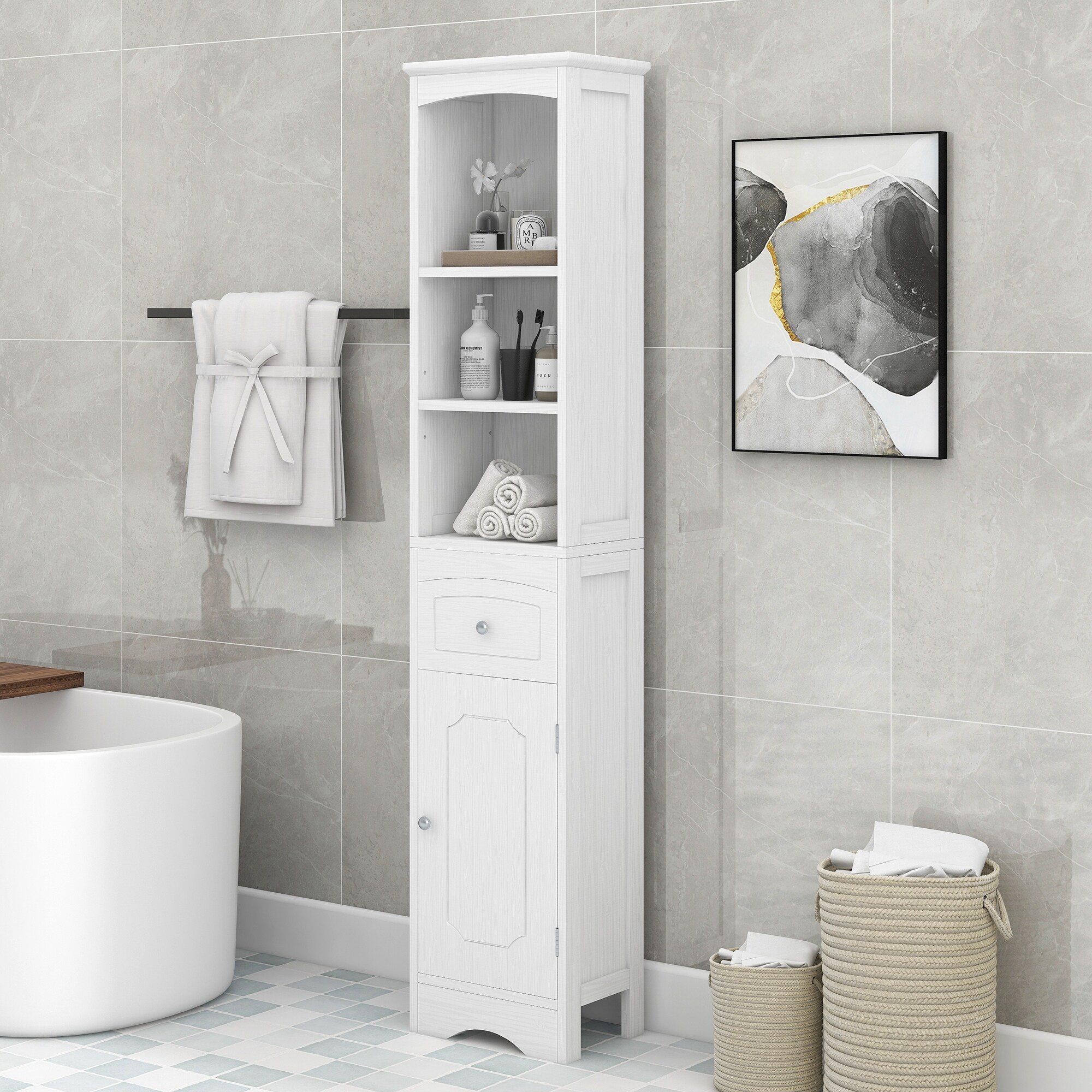 Tall slim grey bathroom 2025 cabinet