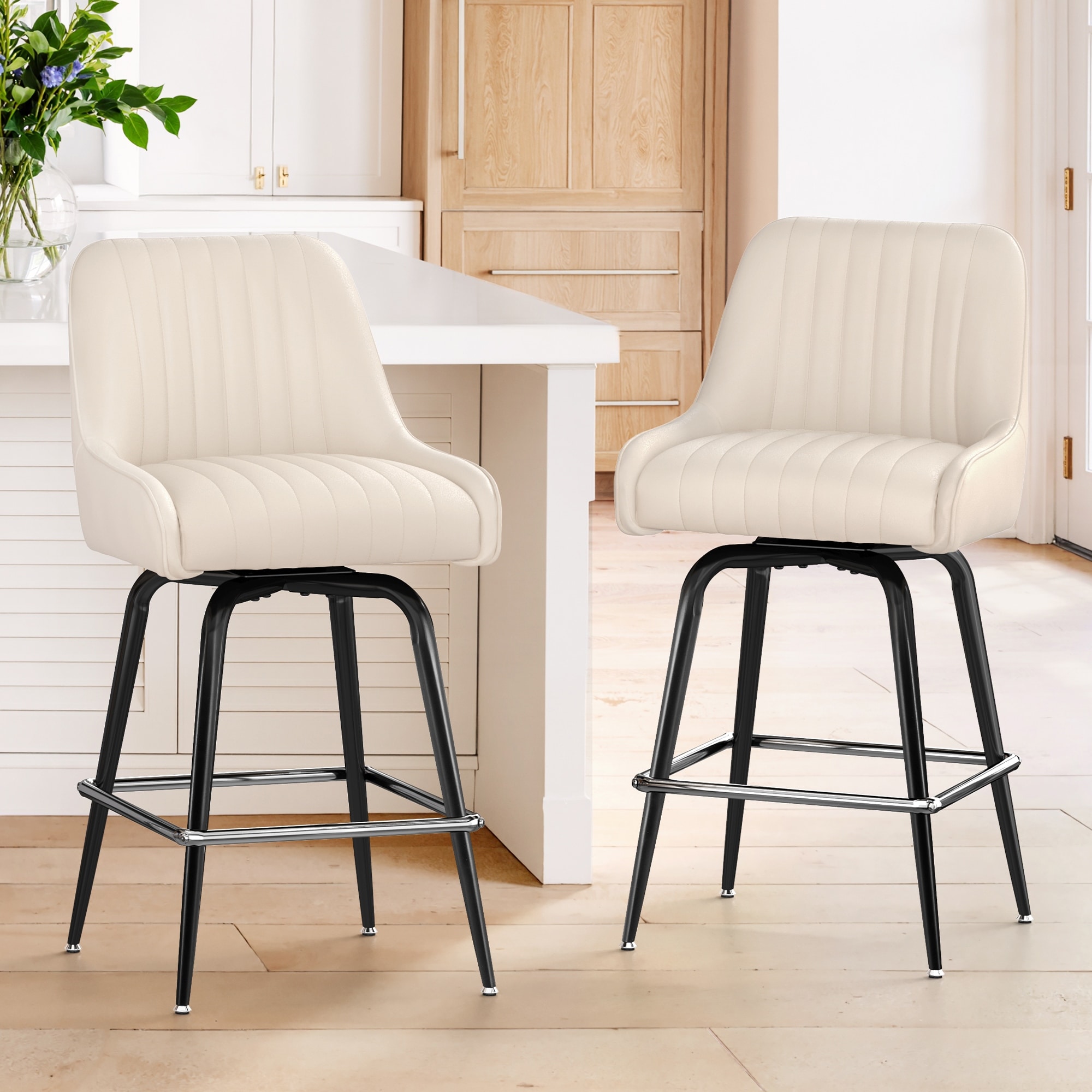 26 Inch Counter Height Bar Stools Set of 2/3 with Backrest, Upholstered Bar Stools with Footrest, Ergonomic Stools