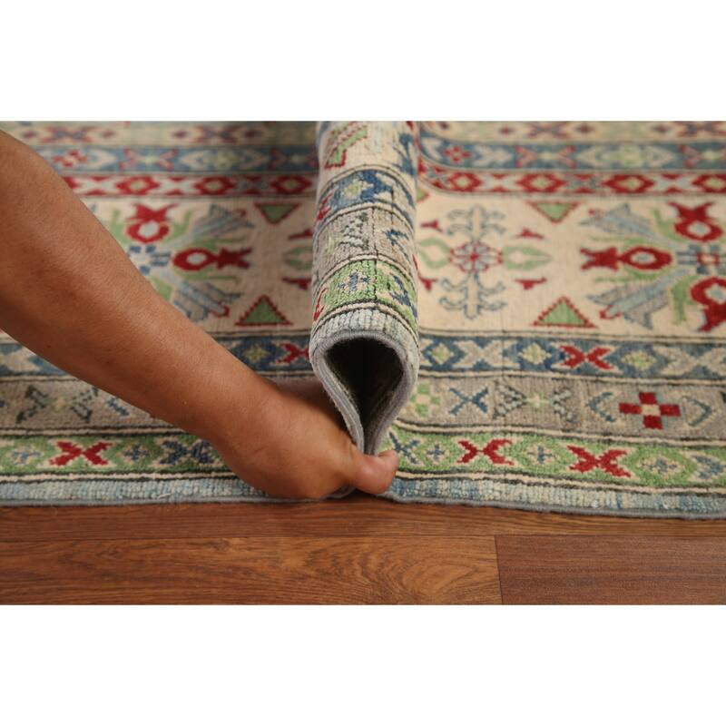 Hand Knotted Oriental 100% Wool Carpet Traditional Geometric Navy Blue & Blues Kazak Area Rug - 16' 3'' X 9' 9''