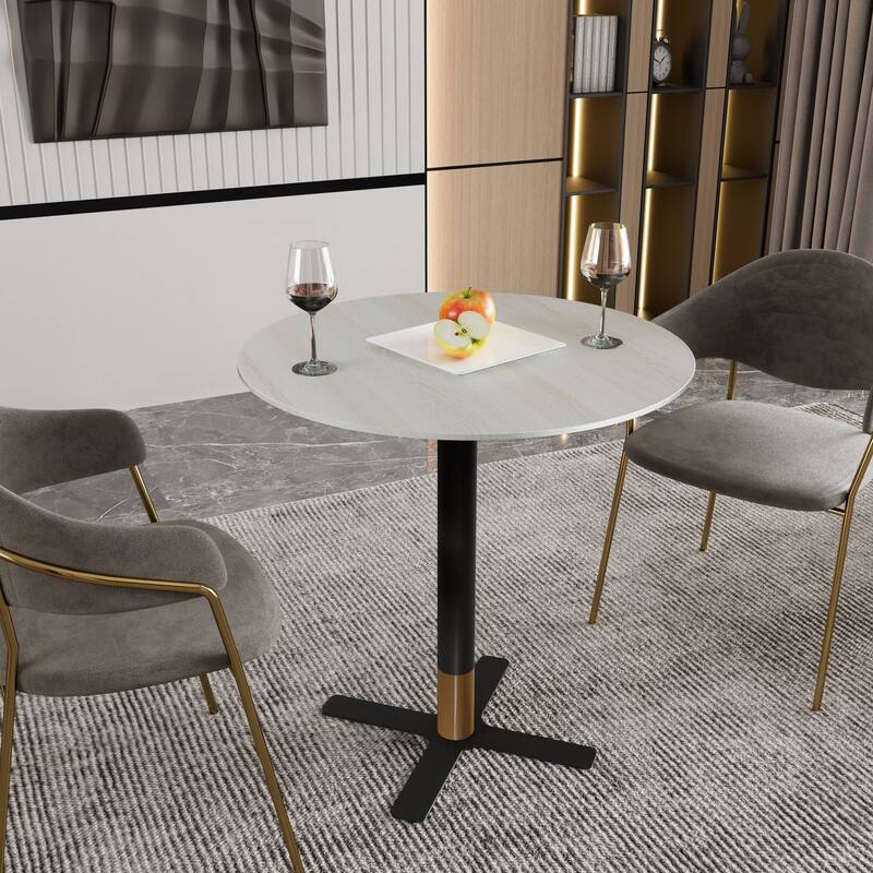 Vail Round Dining Table with 36 in. MDF Tabletop in Black Stainless Steel Cross Legs with Gold Accent Base Kitchen Table