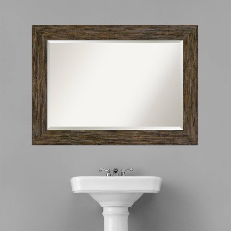 Beveled Wood Bathroom Wall Mirror - Fencepost Brown Frame