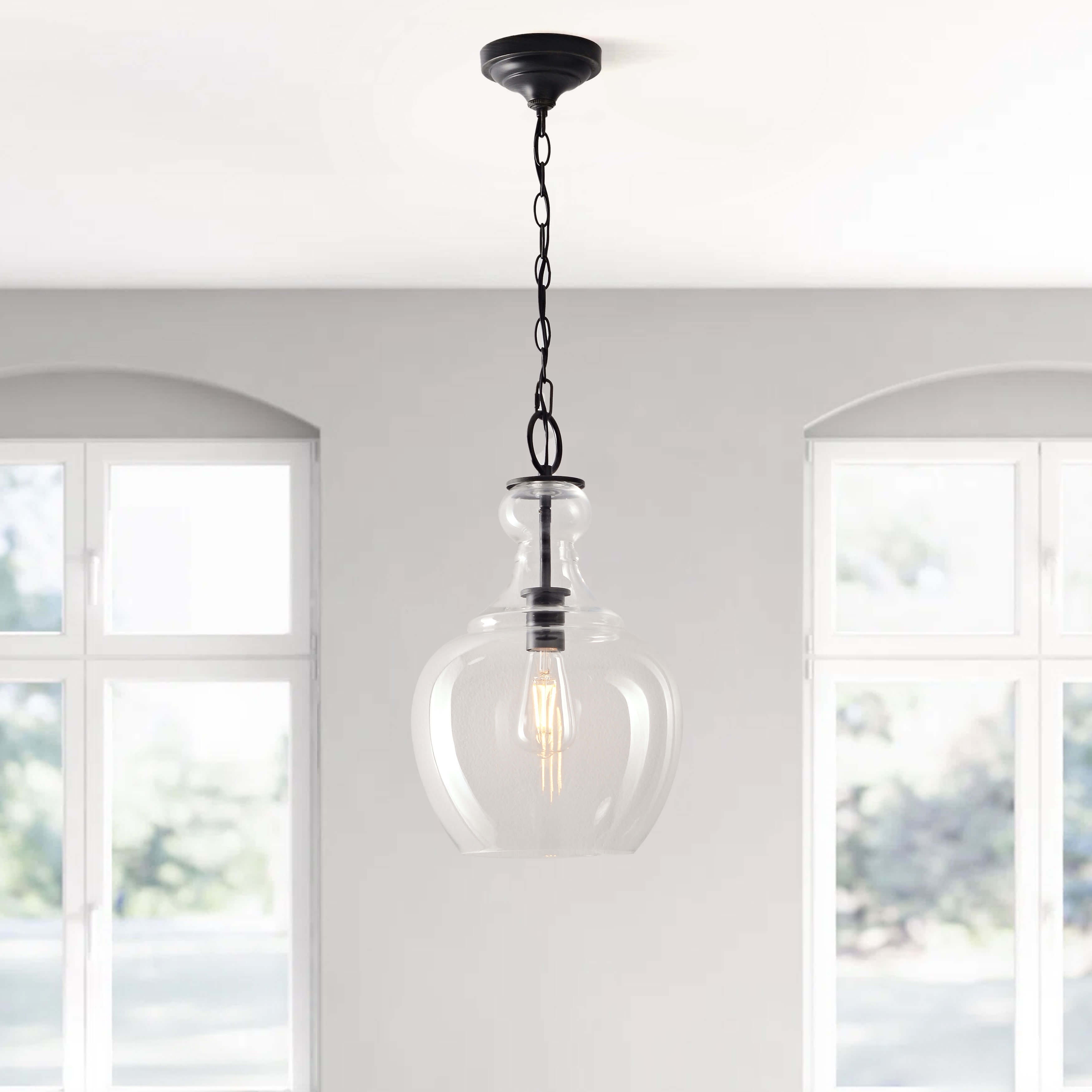 Belinda Matte Black Finish Single Light Clear Glass Pendant Chandelier