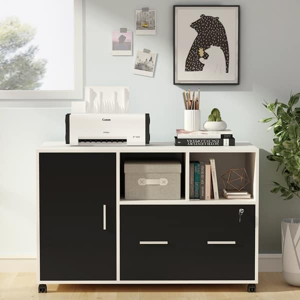 Shop Large File Cabinet With Lock And Drawer Modern Mobile Lateral