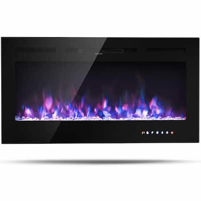 Gymax 40'' Electric Fireplace Recessed and Wall Mounted 750W/1500W W/