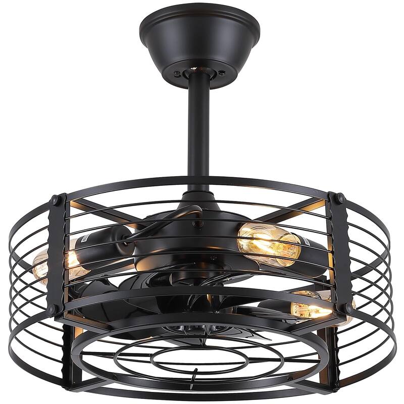 18 and 19 Inches Industrial Caged Ceiling Fan with Light,Downrod Ceiling Fan Light - 18"-Style2
