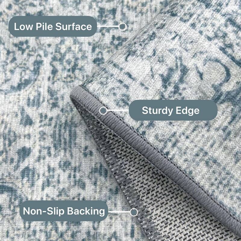 Mcow Floral Faded Low Pile Machine Washable Non-Slip Area Rug - 8'X10'