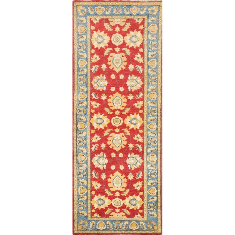 Red Oushak Runner Rug Hand-Knotted Wool Carpet - 2'0" x 5'11"