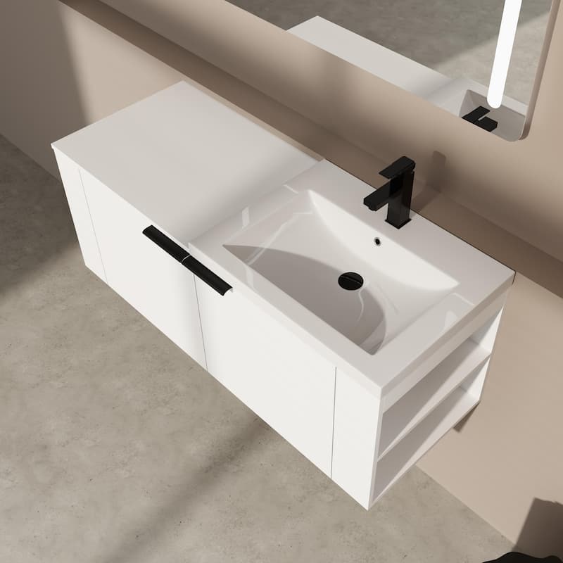 BNK 24"/48" Single Sink Bathroom Vanity with Soft Close Door and Shelf, Modern Floating Vanity