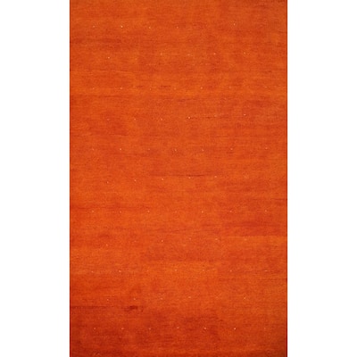 Hand Knotted Oriental 100% Wool Carpet Modern Solid Oranges & Rust Gabbeh Area Rug - 8' 10'' X 6' 2''