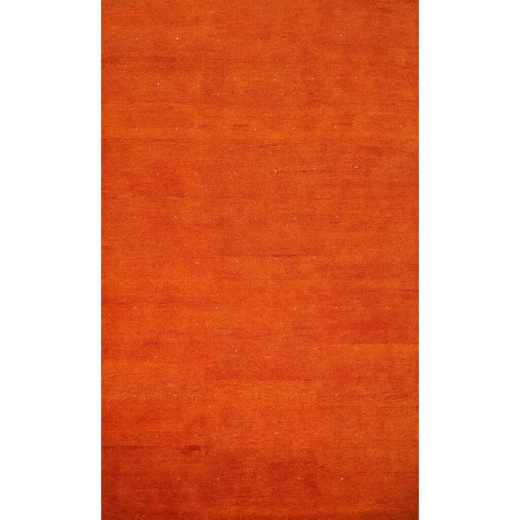 Hand Knotted Oriental 100% Wool Carpet Modern Solid Oranges & Rust Gabbeh Area Rug - 8' 10'' X 6' 2''