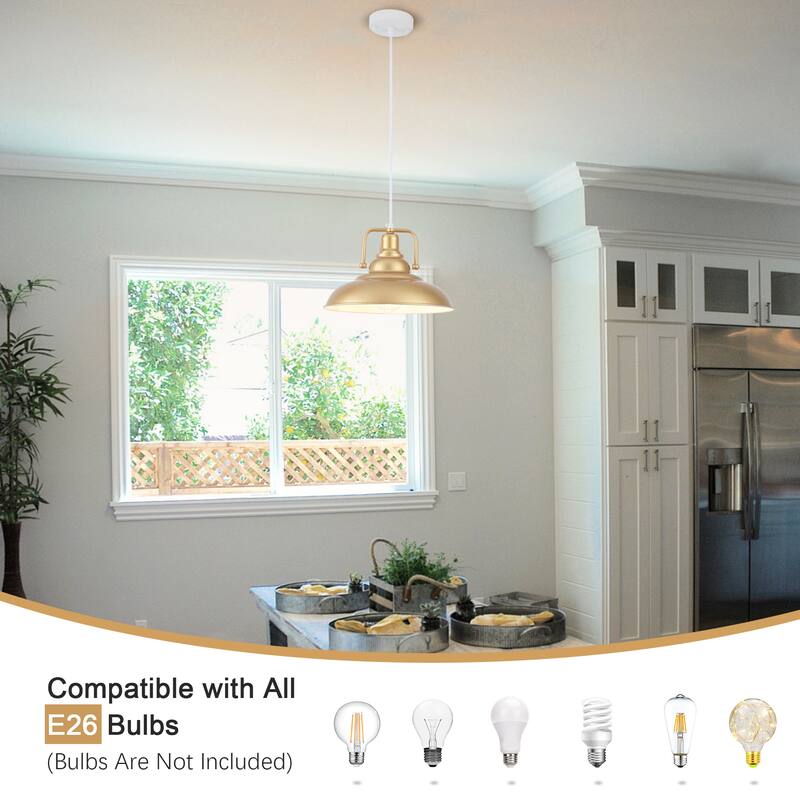 1-Light Rustic Hanging Kitchen Pendant Light Island Ceiling Light with Metal Shade for Dining Room