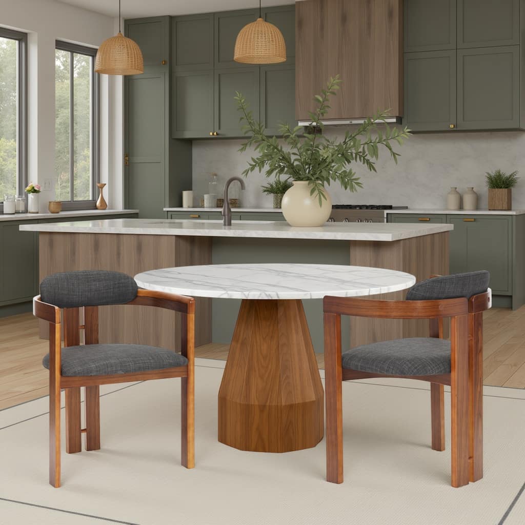 Jazmin Mid-Century Modern Upholstered Barrel Dining Chairs - Set of 2