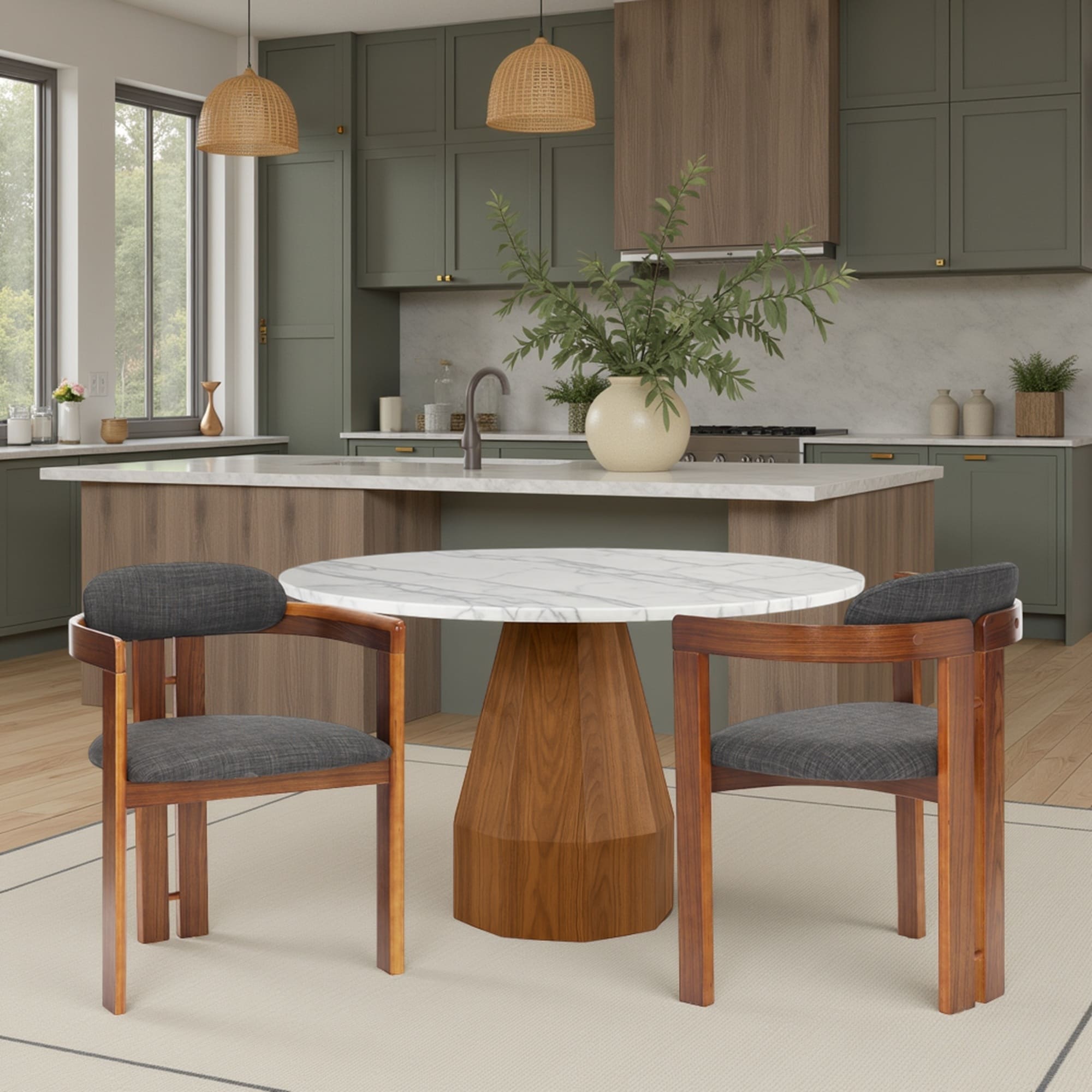 Jazmin Mid-Century Modern Upholstered Barrel Dining Chairs - Set of 2/4/6
