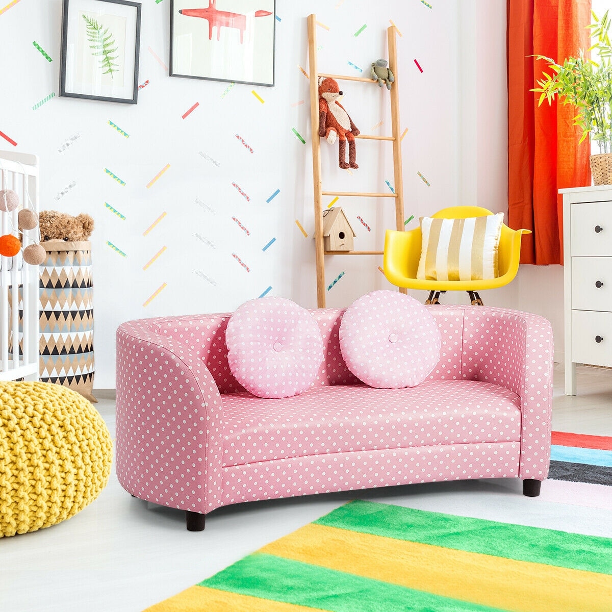Shop Gymax 2 Seat Kids Sofa Armrest Chair With Two Cloth Pillows