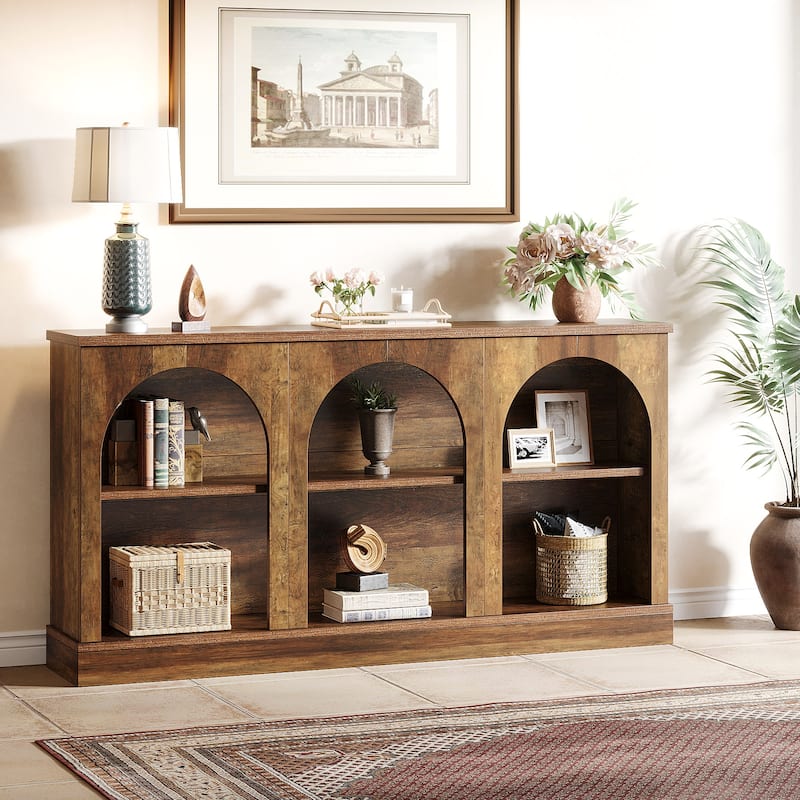 63-Inch Farmhouse Console Table with 3 Tier Storage for Entryway, Living Room - 11.81"D x 62.99"W x 31.5"H