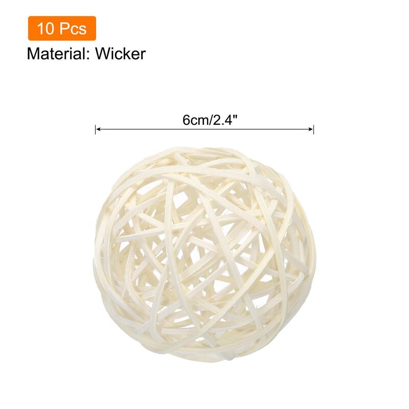 10 Pcs Wicker Rattan Balls 2.4 Inch Rattan Decorative Balls - White