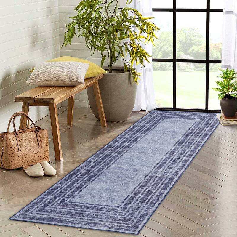 Washable Area Rugs for Living Room, Soft Modern Bordered Rug Non Slip Low Profile Carpets for Bedroom Dining Room