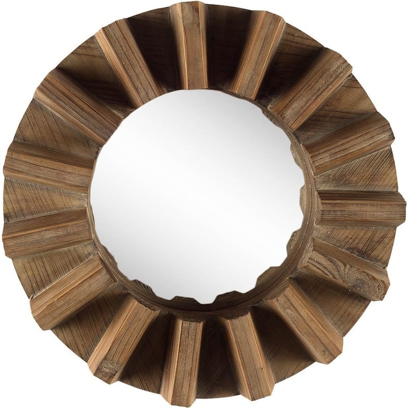 17" Brown Solid Wood Round Geometric Framed Accent Mirror - 4" W x 17" D x 17" H