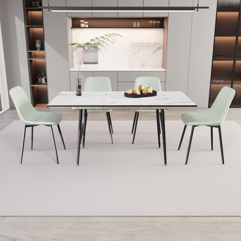 47"-63" Extendable MDF Modern Dining Table and Chair Set,Dining Table and Modern Dining Chair 4-Piece Set - Green