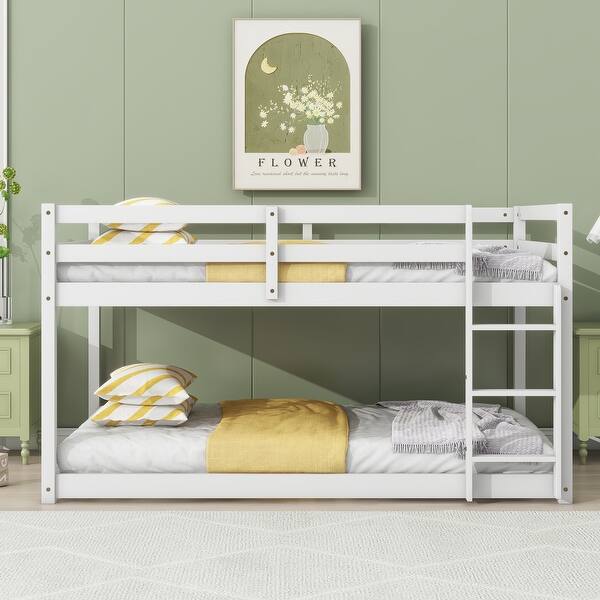 slide 2 of 10, Twin over Twin Loft Bed with Ladder ,Upper and Bottom Bed Platforms crafted with Strengthened Slats White