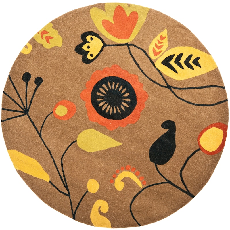 SAFAVIEH Handmade Soho Kaleena Floral N.Z. Wool Rug - 6' Round - Brown/Multi