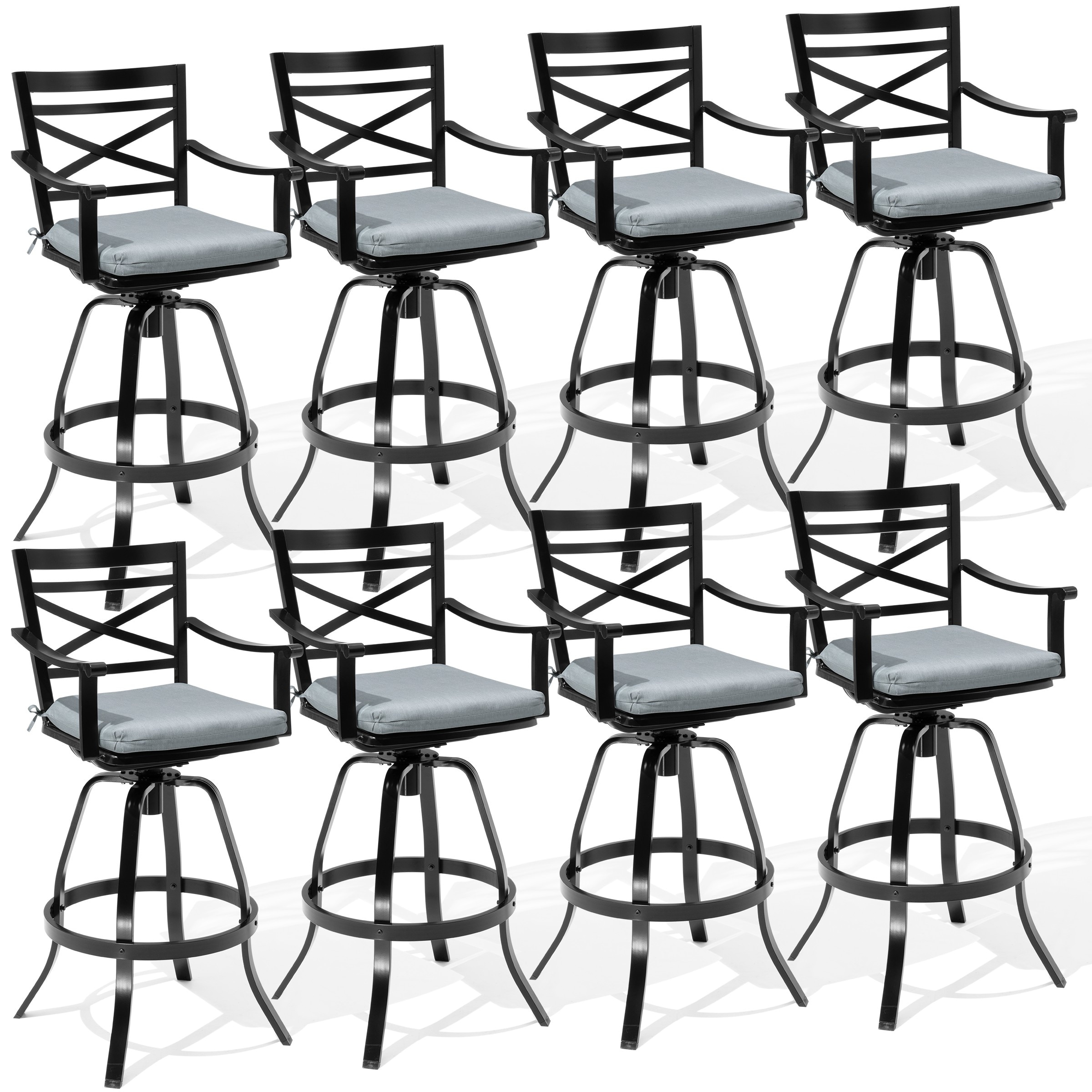 Outdoor Patio Cast Aluminum Swivel Bar Stools with Sunbrella Cushion