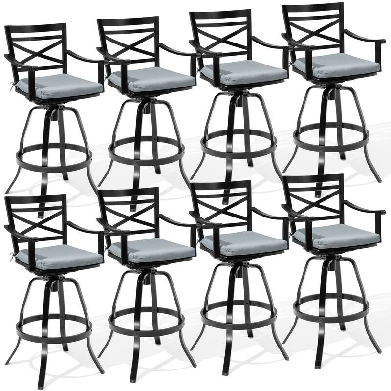 Outdoor Patio Cast Aluminum Swivel Bar Stools with Sunbrella Cushion - CAST MIST - 8PC