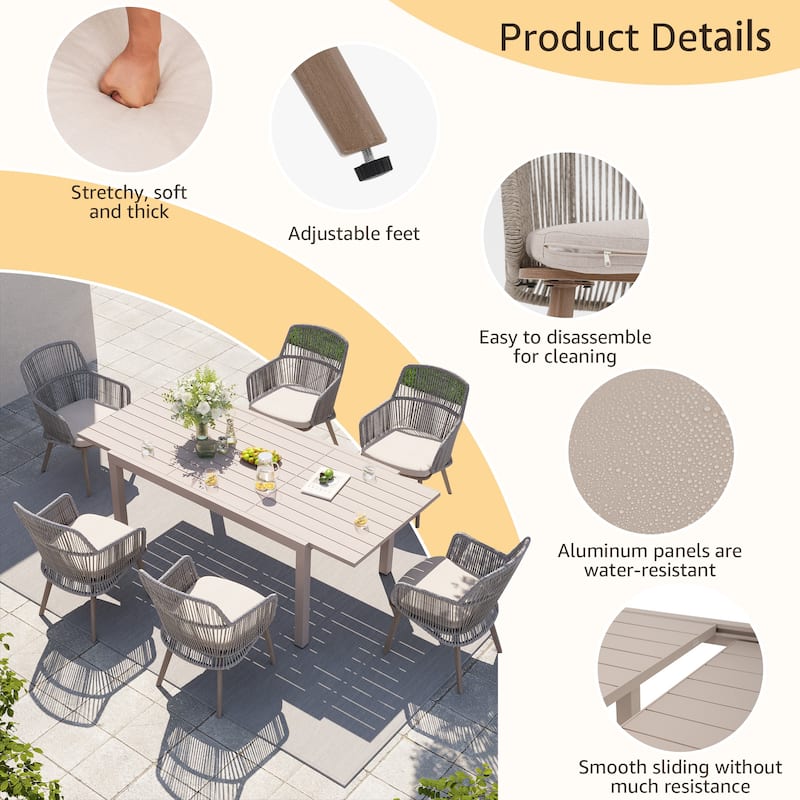 Outdoor Patio Dining Set Dining Chairs and Extendable Dining Table (7-Piece Set)