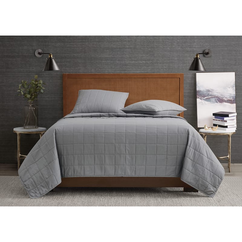 London Fog Garment Wash Solid 3 Piece Quilt Set