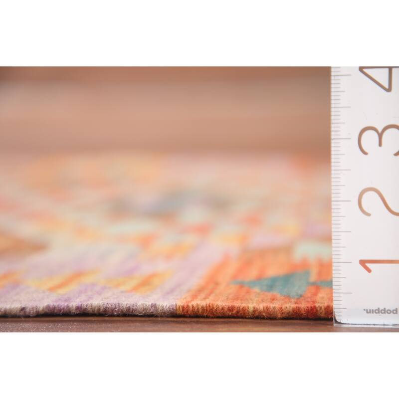 Hand Woven Oriental 100% Wool Carpet Southwestern All-Over Multi-Colored Kilim Runner Rug - 11' 6'' X 2' 10''
