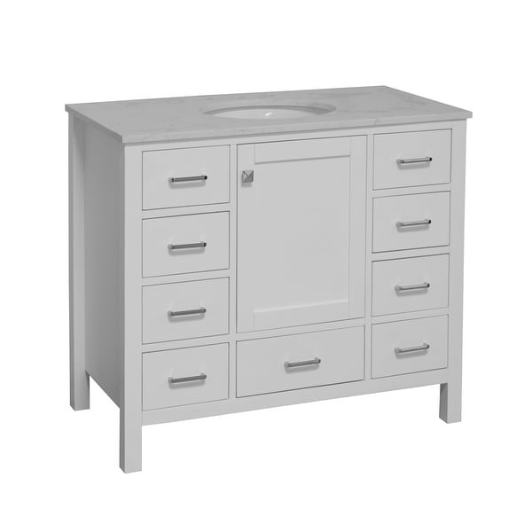 KitchenBathCollection Horizon 42" Bathroom Vanity with Engineered Carrara Top. Opens flyout.
