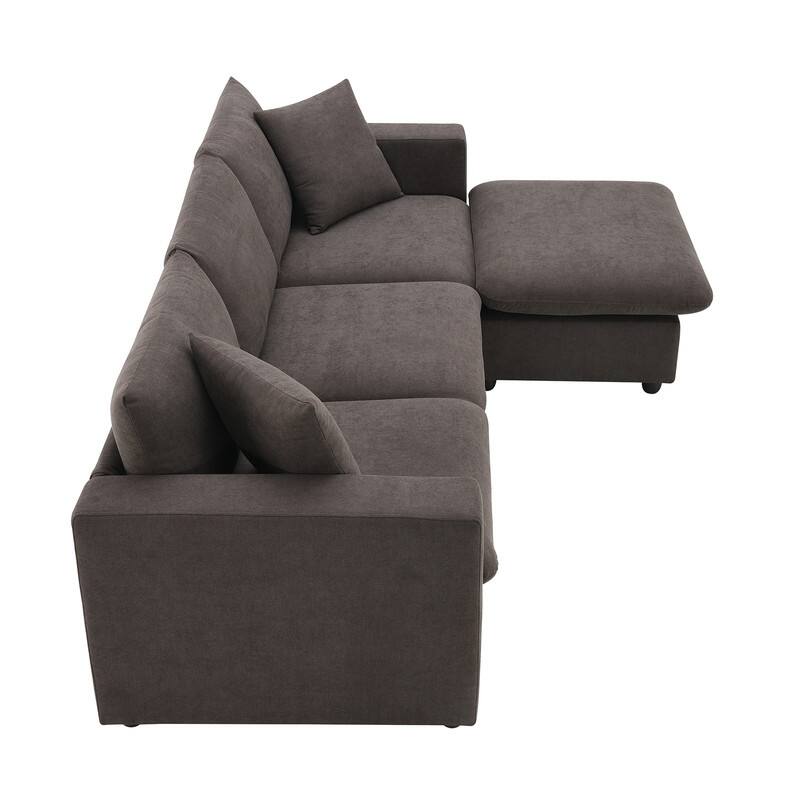 100" L-Shaped Sectional Sofa, Modern Couch Set with Convertible Ottoman and 2 Free Pillows